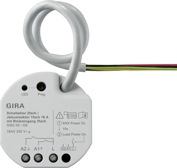 Gira 506200 Коммутатор, 2-канал. / исполнительное устройство жалюзи, 1-канал., 16 A с двоичным входом, 3-канал. для Gira One и KNX