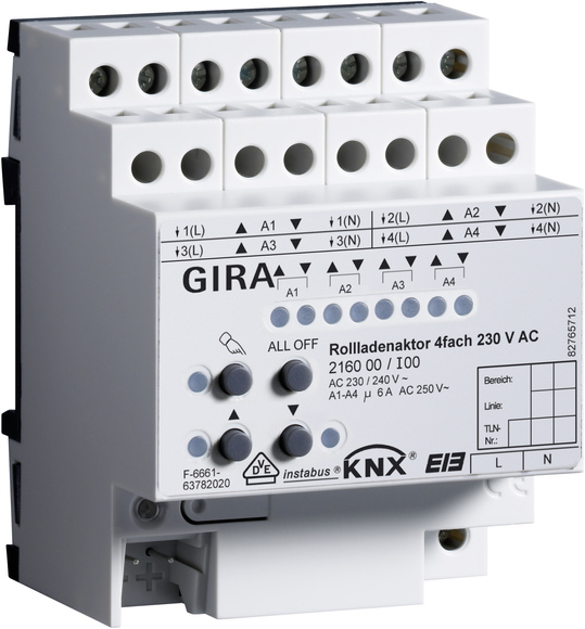 Gira 216000 Устройство управления жалюзи KNX/EIB, 4-канальный, AC 230 В, цвет: REG plus