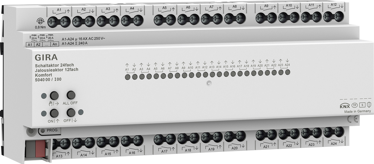 GIRA 504000 Коммутатор KNX, 24-местн., 16 A/исполнительное устройство жалюзи, 12-местн., 16 А, Komfort, цвет: REG plus