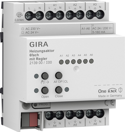 Gira 213900 Исполнительное устройство отопления, 6-канал. с регулятором для Gira One и KNX