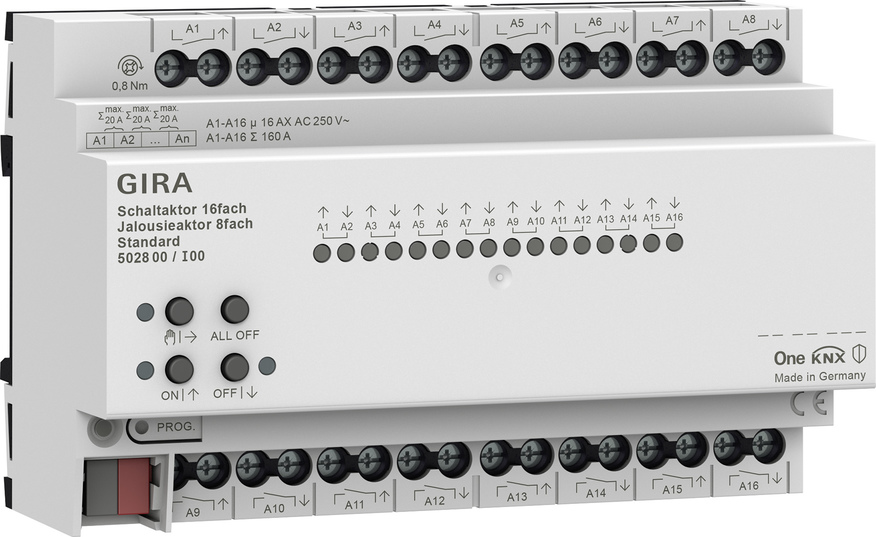 GIRA 502800 Коммутатор KNX, 16-местн., 16 A/исполнительное устройство жалюзи, 8-местн., 16 А, Standard, цвет: REG plus