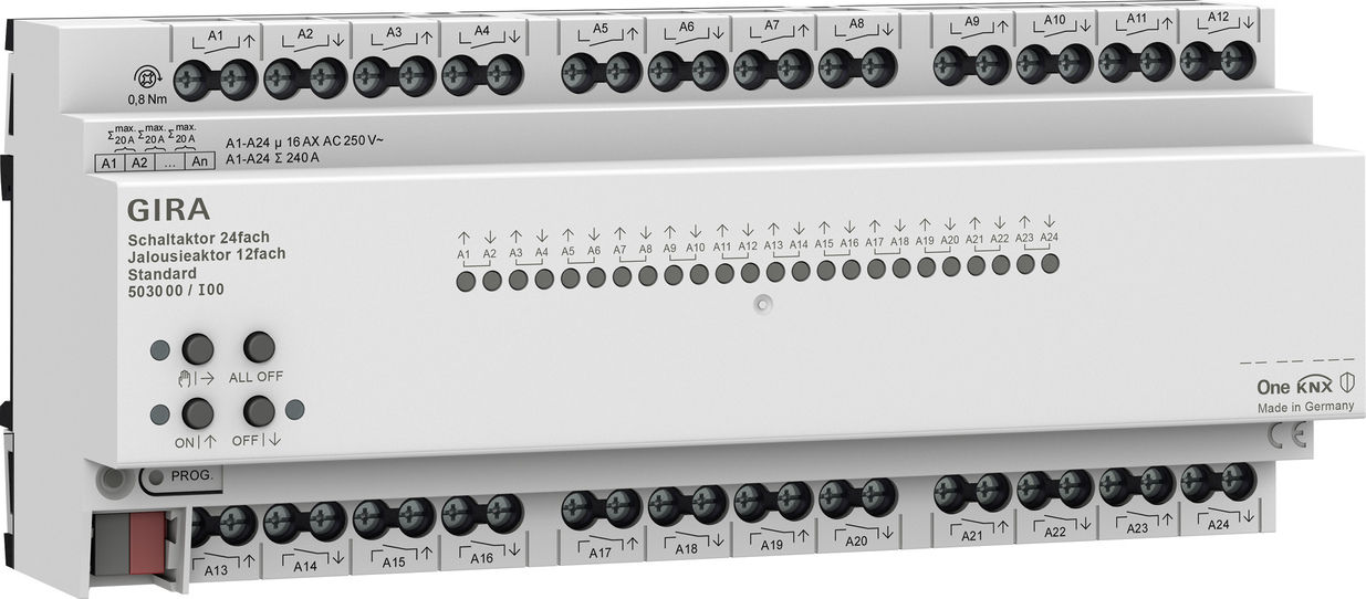 GIRA 503000 Коммутатор KNX, 24-местн., 16 A/исполнительное устройство жалюзи, 12-местн., 16 А, Standard, цвет: REG plus