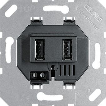 JUNG Черная Розетка 2-я зарядная USB USB3-2SW