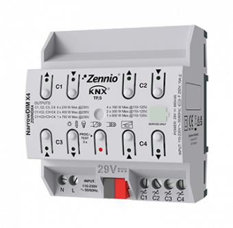 Картинка Универсальный 4х-канальный актуатор диммирования (RLC, LED, CFL) NarrowDIM X4