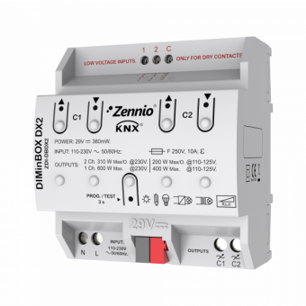 Картинка diminbox dx2 / диммер knx универсальный (rlc, led, cfl), 2-канальный, 2 входа