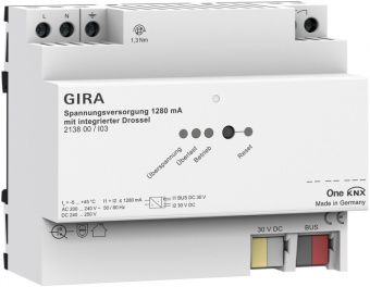 Картинка gira 213800 источник электропитания knx 1280 ма с интегрированным дросселем
