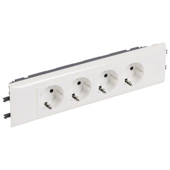Розетка четырехместная Legrand MOSAIC, скрытый монтаж, с заземлением, белый, 077434