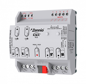 Картинка maxinbox fc 0-10v valve / контроллер knx для 2/4-х трубных фанкойлов knx
