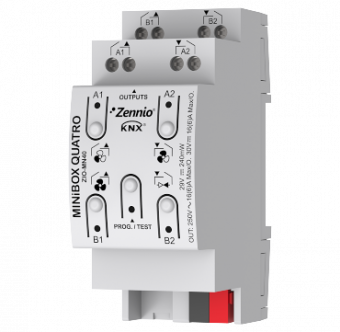 Картинка Zennio MINiBOX QUATRO / Модуль KNX, 4DO x 16А, функции 4 реле / 2 жалюзи / 1 фанкойл