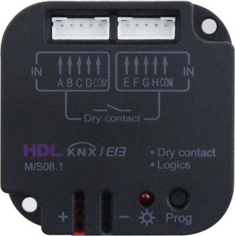 Картинка knx модуль входов 8 каналов. модуль сухих контактов. имеет два режима: контроллер датчиков и логический контроллер. hdl-m/s08.1