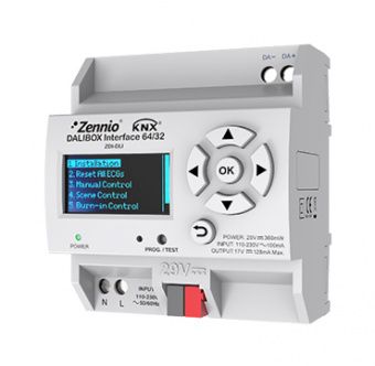 Картинка knx-dali  1-канальный, до 64 независимых dali балластов, до 32 групп, дисплей, ручное управление, индикаторы ошибок для каждого балласта,  zdi-dli