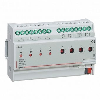 Картинка legrand knx контроллер освещения 4 канала 1-10в/4 канала реле 16а. din 8 модулей 002688