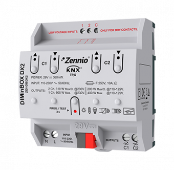 Картинка diminbox dx2 / диммер knx универсальный (rlc, led, cfl), 2-канальный, 2 входа