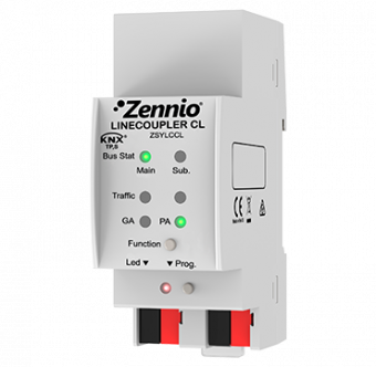 Картинка  линейный / магистральный соединитель knx zennio linecoupler, телеграммы до 250 байт, ручное включение тестового режима, led индикация, на din рейку, 2te